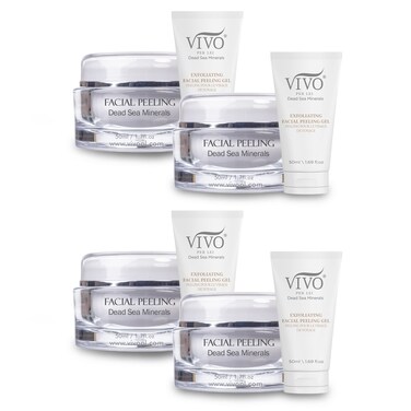 Vivo Per Lei Facial Peeling Gel  Contains Dead Sea Minerals and Nut Shell Powder  Gentle Face Exfoliator Scrub and Blackhead Remover  Peel Your Skin to a Fresher You  Pack of 4