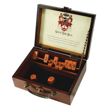 Front Porch Classics  Circa Shut the Box Wooden 9 Number Dice Game with Case for Travel for Adults and Kids Ages 8 and Up