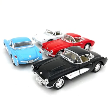 Set of 4 5 1957 Chevy Corvette 134 Scale BlackBlueRedWhite by Kinsmart