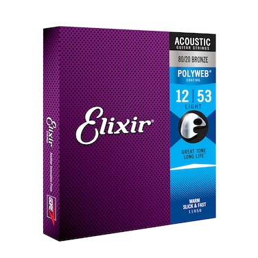 Elixir Strings Acoustic Guitar Strings 8020 Bronze with POLYWEB Coating LongestLasting Warm Tone with Comfortable Feel 6 String Set Light 1253