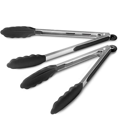 Vivree Kitchen Tongs Set  Salad  Grill Stainless Steel Serving Tongs with Silicone Tips  912 Black