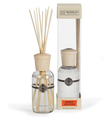 Archipelago Botanicals Mango Tangerine Reed Diffuser Scented Oil Diffuser with Decorative Wooden Cap  10 Natural Reed Diffuser Sticks Perfect Air Freshener for Room Dcor 785 fl oz