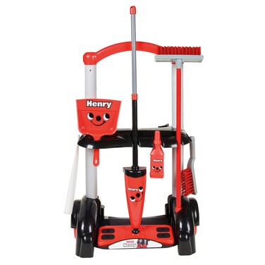 Casdon Henry  Hetty Toys  Henry Cleaning Trolley  Red HenryInspired Toy Playset with Mop Brushes Dustpan  Accessories  Kids Cleaning Trolley Set  For Children Aged 3