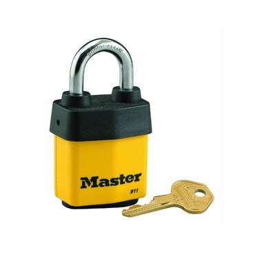 Master Lock 911DPF Heavy Duty Outdoor Padlock with Key 1 Pack Yellow