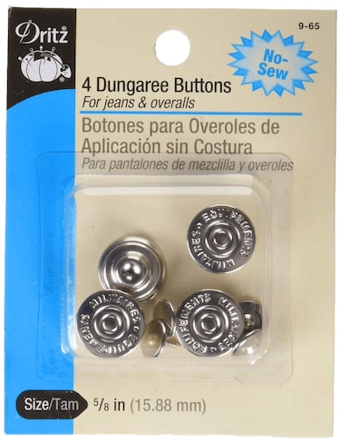 Dritz 965 NoSew Dungaree Buttons Nickel 58Inch 4Count