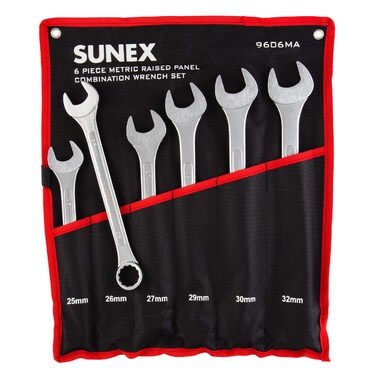 SUNEX TOOLS 9606MA 6 Piece Raised Panel Combination Wrench Set Raised Panel CRV