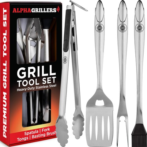 Heavy Duty Grilling Accessories  Stainless Steel Grill Tools Set BBQ Accessories for Outdoor Grill with Spatula Fork Brush  Tongs  Grilling Gifts for Men
