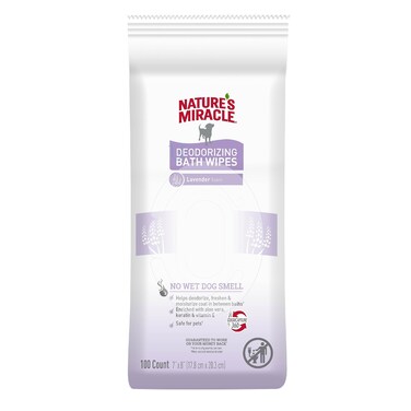 Natures Miracle Deodorizing Bath Wipes for Dogs 100 Count Lavender Scent