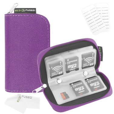 EcoFused Memory Card Case  Fits up to 22x SD SDHC Micro SD Mini SD and 4X CF  Holder with 22 Slots Purple