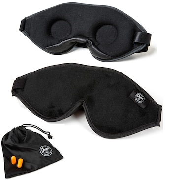 Dream Essentials  Escape 3D Sleep Mask Earplugs and Carry Pouch Set Molded Eye Shade for Men and Women Contoured Nose Bridge Light Block Memory Foam Gift Set Travel Yoga Blindfold  Black