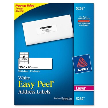 Avery 5262 Easy Peel Mailing Address Labels Laser 113 x 4 White 350Pack