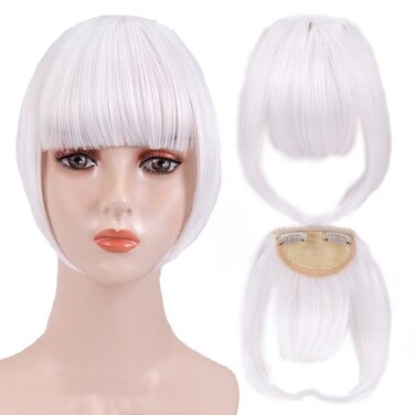Art of Love False Bang Neat Full Fringe Hairpiece Clip in Hair Extensions Bangs White