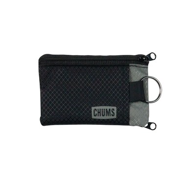 Chums Surfshorts Wallet  Lightweight Slim Wallet with RFID Blocking Card  Clear ID Window  Zippered Water Resistant w Key Ring BlackGray