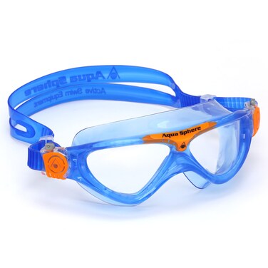 Aqua Sphere Vista Junior Swim Mask with Clear Lens Light BlueOrange UV Protection AntiFog Swim Goggles for Kids