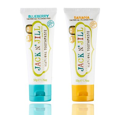 Jack N Jill Natural Toddler Toothpaste for Baby Kids and Infants 6 Months  Up Fluoride Free Training Toothpaste for Toddlers 13 40 Xylitol BPA Free  Banana  Blueberry 176 oz Pack of 2