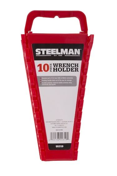Steelman Universal 10Tool Wrench HolderOrganizer for Mechanics Conforming Slots Handle for Carrying or Hanging Garage Storage Red