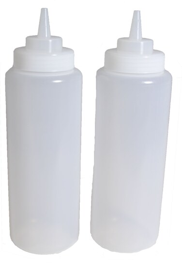 SET of 3 32 Oz Ounce Large Clear Squeeze Bottle Condiment Squeeze Bottle Opentip Wide Screwon Spout Polyethylene Durable Plastic Diner Style