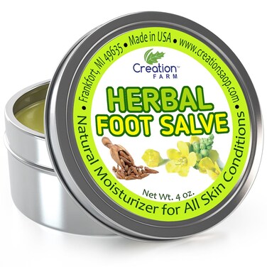 Foot Salve  Large 4 Oz Tin of Herb Foot Balm Cream Ointment  Mejor cuidado de Los pies With Peppermint  Tea Tree by Creation Farm