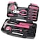 Apollo Tools Original 39 Piece General Household Tool Set in Toolbox Storage Case with Essential Hand Tools for Everyday Home Repairs DIY and Crafts  Pink Ribbon  Pink  DT9706P