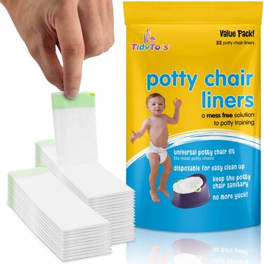 Tidy Tots Disposable Potty Chair Liners for Potty Training Toddlers  Value Pack of 32 Disposable Potty Liners for Toddlers  Portable Potty Chair Refill Pack for Travel  Keeps Potty Seat Clean