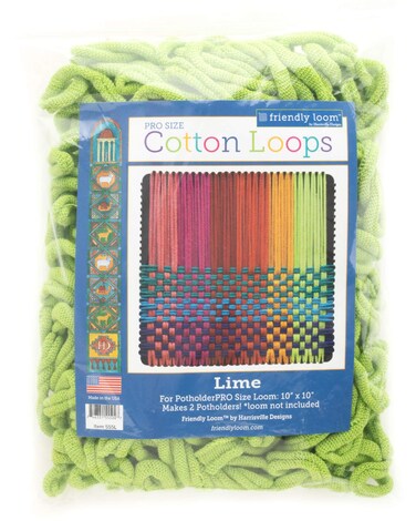 Harrisville Designs Friendly Loom Potholder Cotton Loops 10 Inch Pro Size Loops Make 2 Potholders Weaving Crafts for Kids and AdultsLime