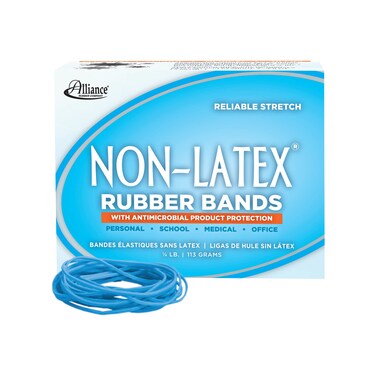 Alliance Rubber 4219919 NonLatex Antimicrobial Rubber Bands 14 lb Box Contains Approx 360 Bands 3 12 x 116 Cyan Blue