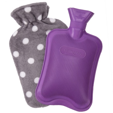 HomeTop Premium Classic Rubber Hot or Cold Water Bottle with Soft Fleece Cover 2 Liters Purple