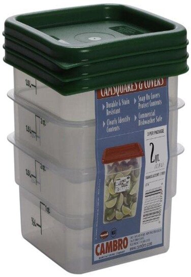 Cambro Set of 3 Square Food Storage Containers with Lids 2 Quart