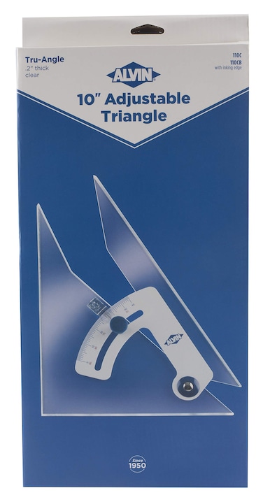 ALVIN TrueAngle Adjustable Drafting Triangle Made of High Impact Acrylic 10 Model 110CB with Aluminum Thumbscrew and Inking Edge  Includes Nylon Storage Case  10 Inches