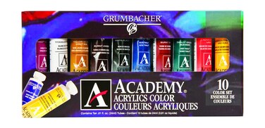 Grumbacher Academy Acrylic Paint Gloss 24ml08 oz Metal Tube 10Color Set C1030