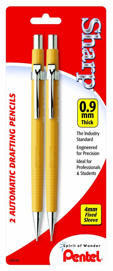Pentel Sharp Automatic Drafting Pencils 09 mm Black Pack Of 2