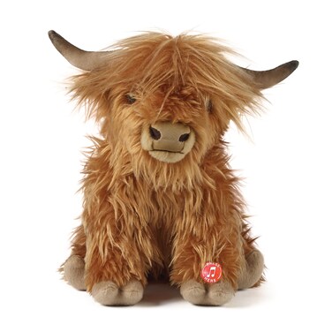 Living Nature Highland Cow Brown Stuffed Animal  Farm Toy with Sound  Soft Toy Gift for Kids  Naturli EcoFriendly Plush  9 Inches