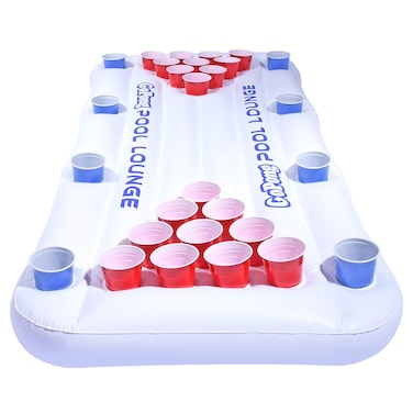 GoPong Pool Lounge Beer Pong Inflatable with Social Floating White