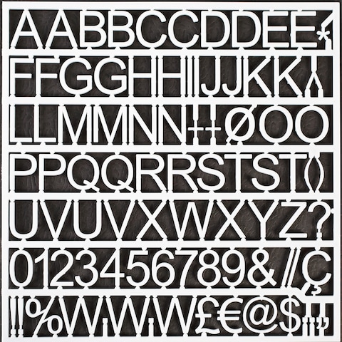 White Plastic Set of Letters, Numbers and Symbols, Uppercase, 1