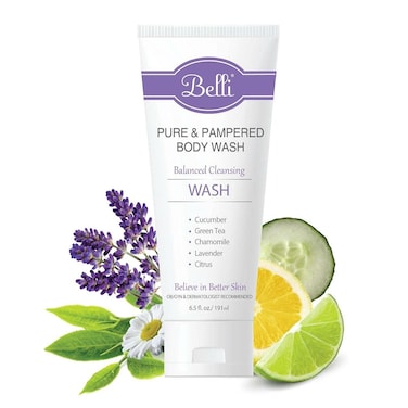Belli Skincare Pure and Pampered Body Wash Moisturizing Skin Cleanser Contains Cucumber Green Tea Extracts For All Skin Types Dermatologist recommended 65 Oz
