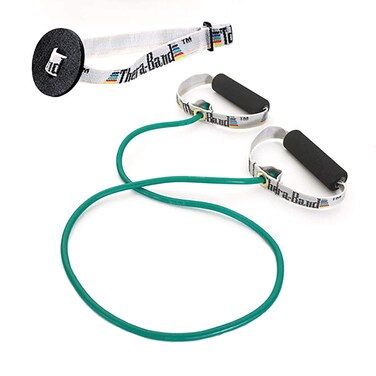 THERABAND Resistance Tubes Professional Latex Elastic Tubing with Soft Handles For Exercise Physical Therapy Lower Pilates AtHome Workouts and Rehab 48 Inch Green Heavy Intermediate Level 1
