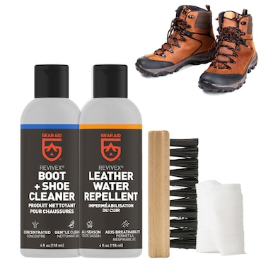 GEAR AID Revivex Leather Shoe and Boot Cleaner and Conditioning Kit Restore Your Sneakers Work and Hiking Boots Includes Soap Water Repellent Brush to Remove Dirt Cleaning Cloth 1 Pack