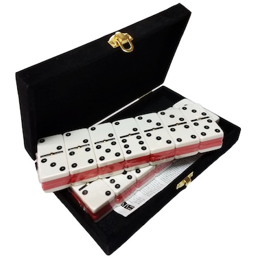 Marion Domino Double 6 Red  White Two Tone Jumbo Tournament Professional Size with Spinners in Elegant Black Velvet Case