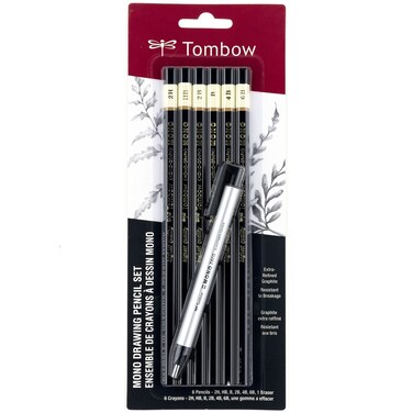 Tombow 61002 Mono Drawing Pencil Combo Pack with Zero Eraser Graphite 6Pack Black 05mm