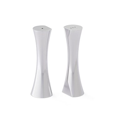 nambe Kissing Salt  Pepper Shakers  2Piece Set  Kitchen Tool  Salt Sugar Spice Pepper Seasoning Bottle for Table RV Camp BBQ  15Ounce  Made of Metal Alloy  Designed by Karim Rashid