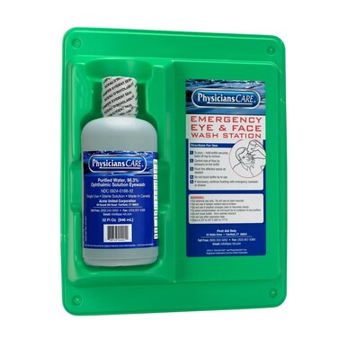 PhysiciansCare WallMountable Eyewash Station with Single Bottle of Eye Wash Solution 32 oz