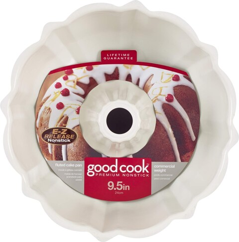 Goodcook Nonstick Carbon Steel Round Fluted Tube Cake Pan 95 inch RedWhite