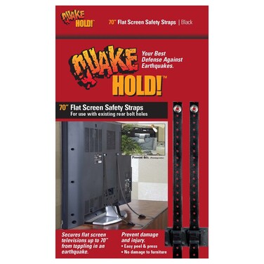 QuakeHOLD 70 Flat Screen T Safety Straps Nylon AntiTip Adhesive Straps Earthquake Fire Flood Protection For TVs and Furniture Child Proofing for Home Safety Easy Installation Black 1 Pack