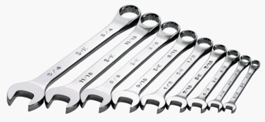 SK Tools USA 9 Piece Regular 6  12 Point SAE SuperKrome Combination Wrench Set 14  34  86011