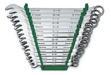SK Tools USA 15 Piece Regular 12 Point Metric SuperKrome Combination Wrench Set 8MM  22MM  86265