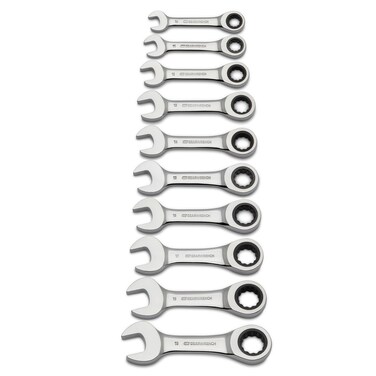 GEARWRENCH 10 Piece 12 Point Stubby Ratcheting Combination Wrench Metric Set  9520D