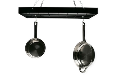 Fox Run Rectangular Hanging Pot Rack with Chains and 6 Hooks 2 Inch Black Iron