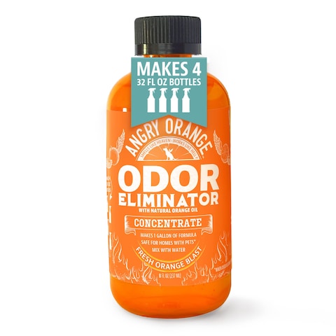 Angry Orange Pet Odor Eliminator for Home  8oz Dog and Cat Pee Smell Remover for Carpet Grass Tile and Furniture  Citrus Concentrate Makes 128oz of Liquid