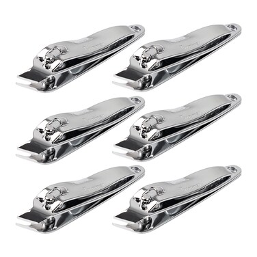 uxcell 6 PCS Sharp Nail Clippers Set Metal Slanted Edge Toenail Clippers Silver Tone Fingernail Clipper Manicure Tool Pedicure Nail Clipper Cutter for Men Women Nail Cleaner