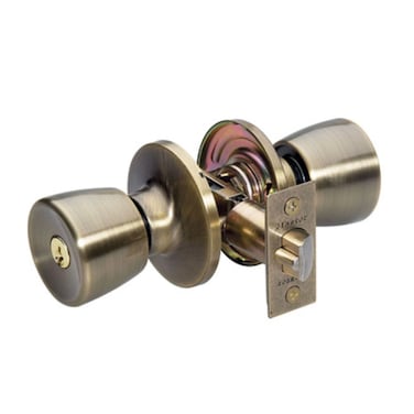 Master Lock TUO0105 Tulip Door Knob with Lock Antique Brass